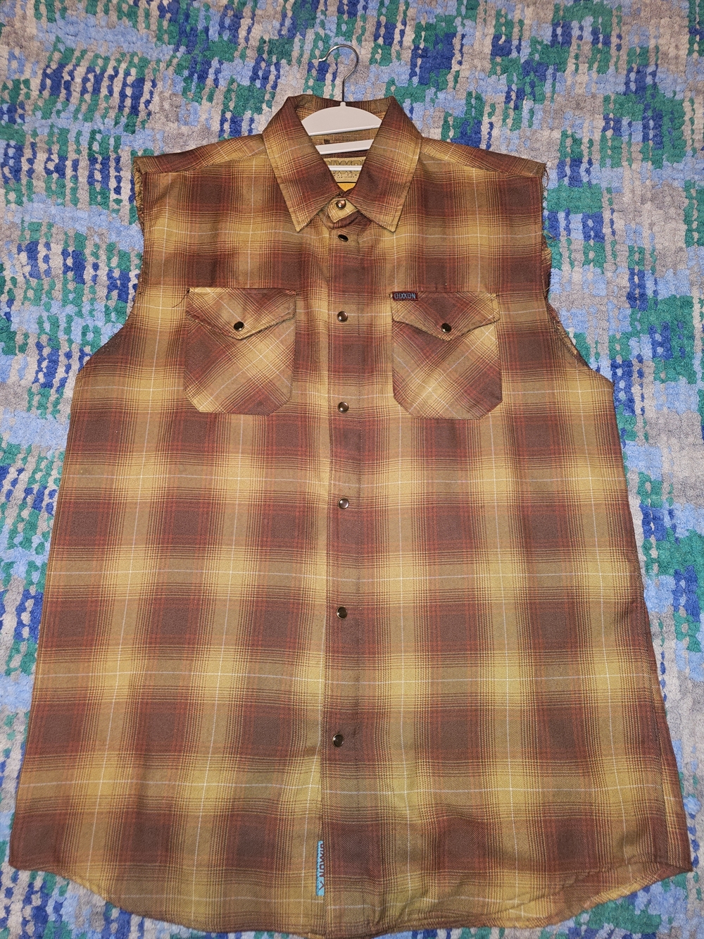 DIXXON Goldfield Plaid Flannel in Mustard and Brown W/cut Sleaves - Picture 2 of 2